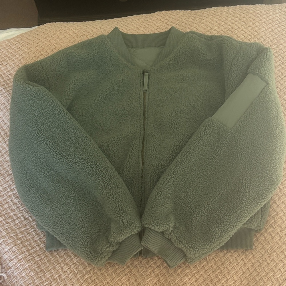 Reversible Fleece/Quilted Sage Green Bomber Jacket